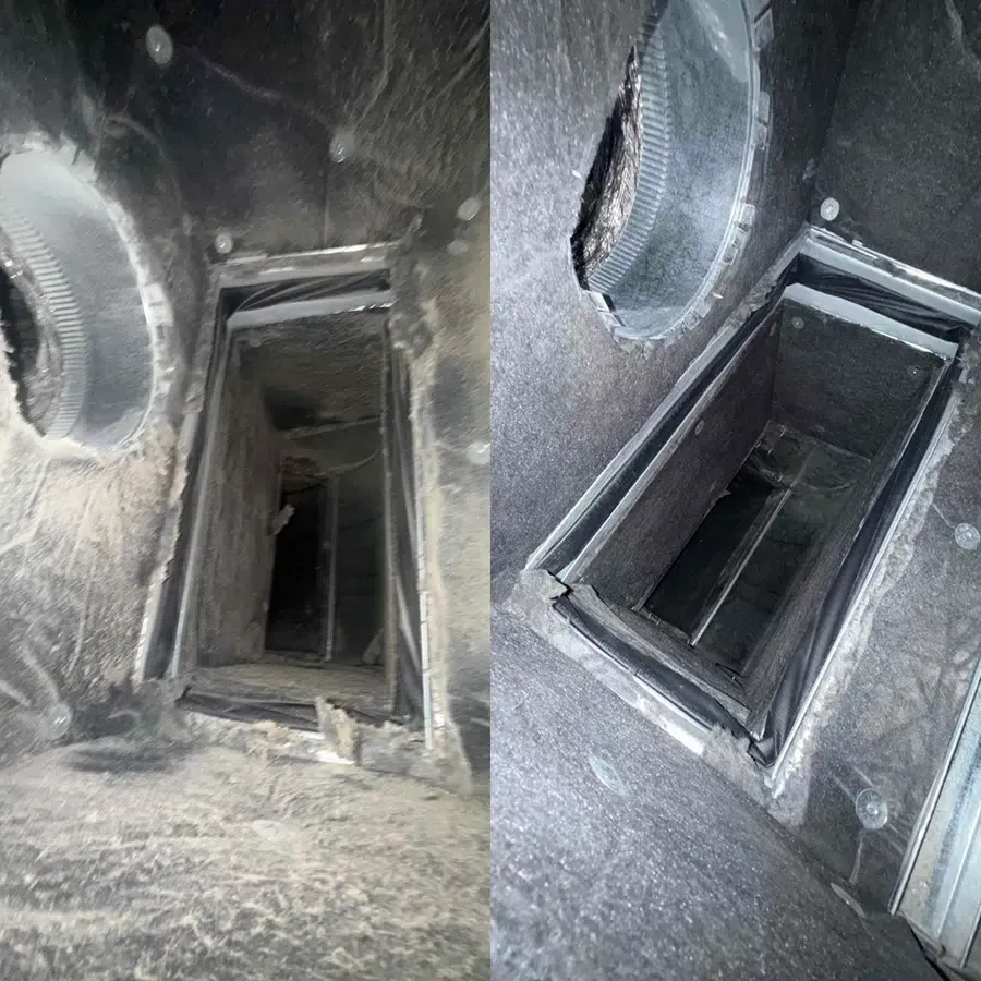 Dirty HVAC ductwork before professional air duct cleaning by Loving Air